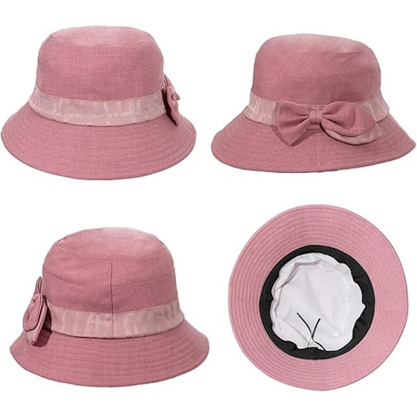 PC Damehatt med Bred Skygge, Sammenleggbar Solhatt, Kentucky Derby-hatt, Dame {DH} Leather Pink
