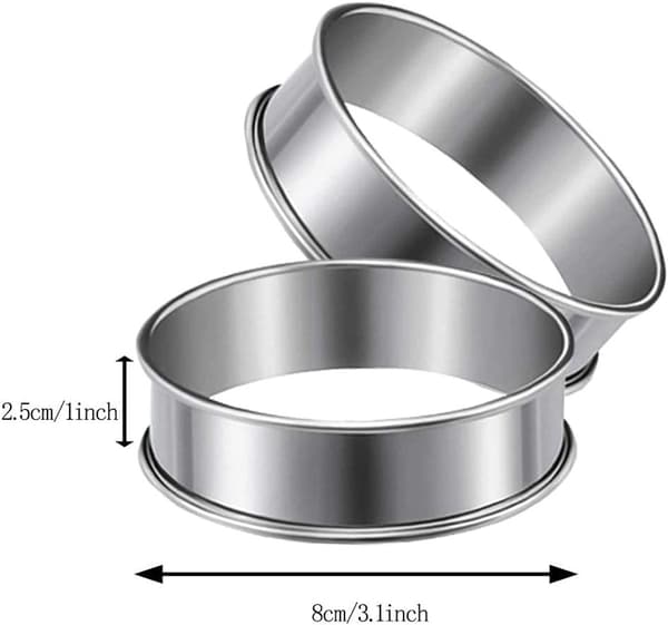 Kageringe i rustfrit stål - 6-pak non-stick mousseringe - Runde bageforme med dobbeltfoldet kant til desserter 8,5x2,5 cm
