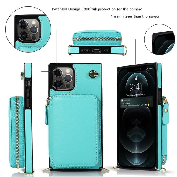 Cover til iPhone 14 Pro med Stand TPU+PU Mobilcover med Lang Rem