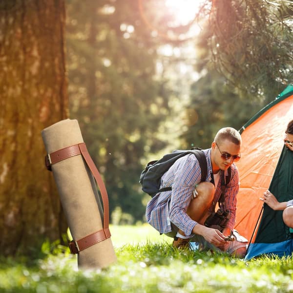 Justerbar strandmatte-stropp i lær for camping og reiser, teppebindingsstropp