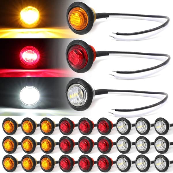 Mix Pack 3/4\" tommer montering Mini Rund 10 Amber 10 Rød 10 Hvid 3 LE