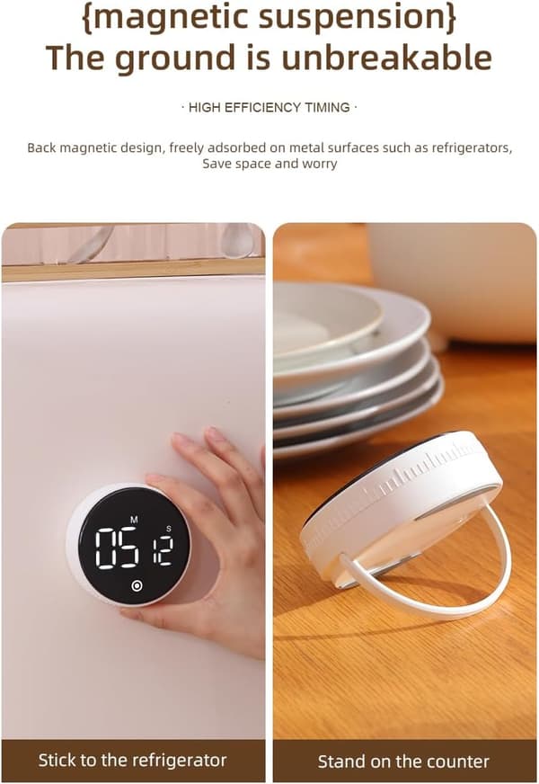 Magnetisk Køkkentimer: Elektronisk Timer til Madlavning, Sport & Studier, Lydløs Tidsstyring Hvid White