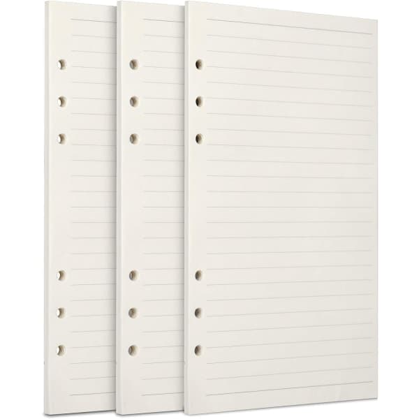A6 Refillpapper, 3-pack 100GSM Tjockt Refillpapper 6 Håls Refillark Lösblad Refill 135 Ark (270 Sidor)