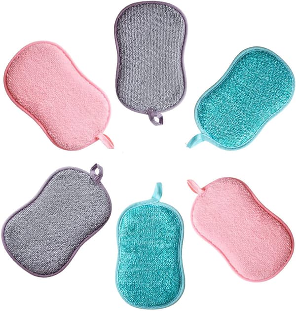 Washable and Reusable Sponge, Eco-Friendly Microfiber Scrubber, Antibacterial Mat, Household Scrubber, Pot, Odorless Brush (6 Pcs)