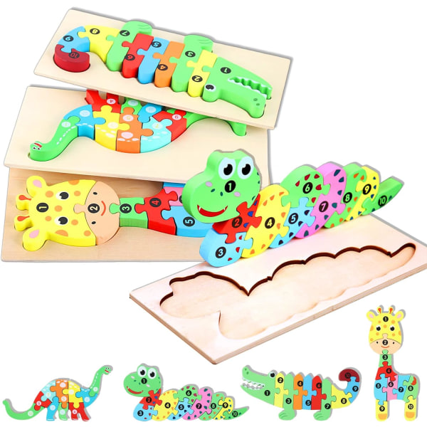 Djur Träpussel, Träpussel för småbarn, J Toy Montessoridjur för 1 2 3 4 år gamla, Baby Pedagogiskt lärande spel för barn