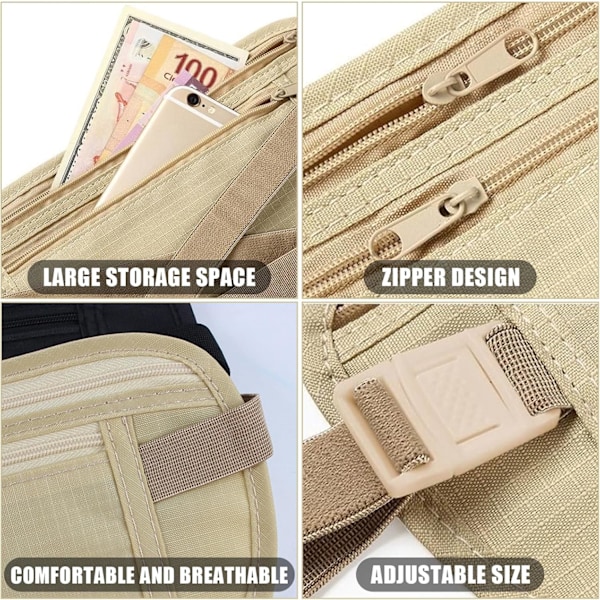 2 kpl Vyölaukkuja Fanny Pack Rahavyöt Matkoille Piilotetut Miehet Naiset, Vedenpitävä Vyötärölaukku Urheiluun Juoksuun Vaellukseen Pyöräilyyn