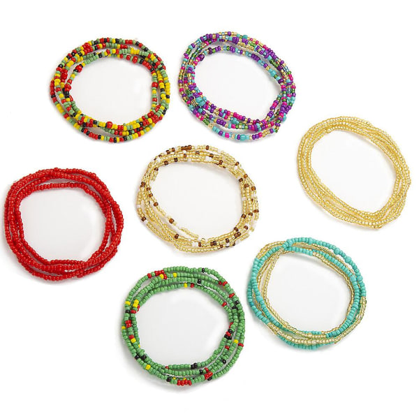 7 stk. Stilful Multi-lags Talje Kæde Mode Håndlavet Udsøgt Talje Perlekæde Til Kvinder Kvinde Dekoration Farverig 80X0.5cm Colorful 80X0.5cm
