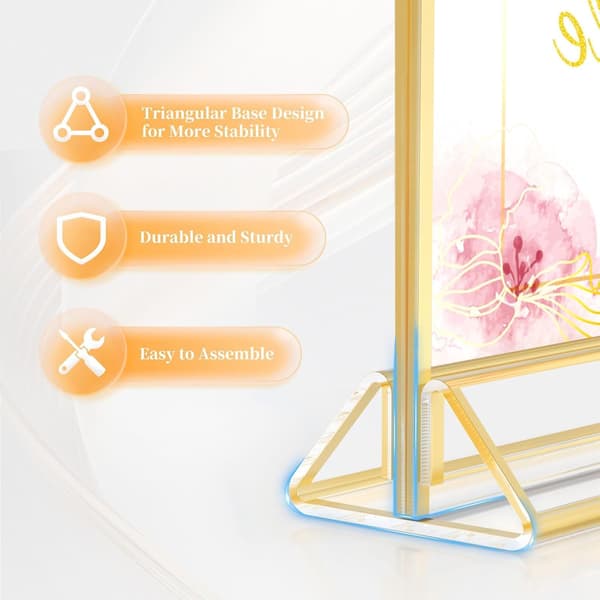 A5 Double-Sided Gold Photo Frames, Gold Table Number Holders | Clear Acrylic Table Easels, 6 pcs