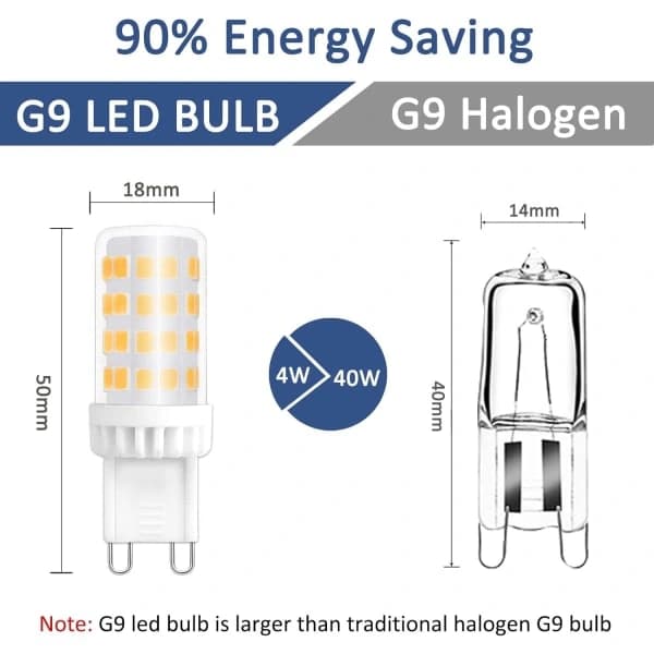 Dimmable G9 LED Bulb, 4W Equivalent to 40W Halogen, 480 LM, Warm White 3000K, Standard G9 Base, 360° Beam Angle with 6-Pack