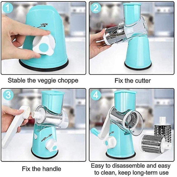 Graters Compatible With Kitchen, Kitchen Vegetable Slicer With 3 Interchangeable Blades, Easy To Clean Rotary Grater Slicer