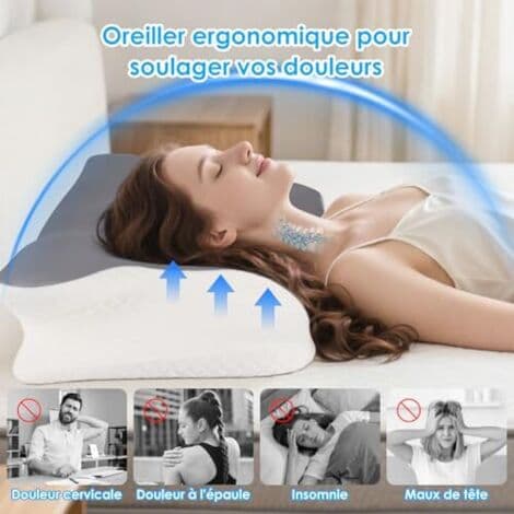 Ergonomic Neck Pillow with Memory Foam – 2 Heights 9/12 cm – Breathable, Washable Cover – Optimal Support for Neck Pain