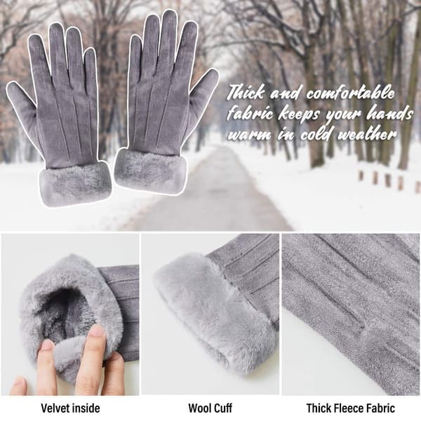Women's Winter Warm Touchscreen Gloves Fleece Lined Windproof Soft Suede Gloves for Dressing Driving Running Skiing Cycling Camping etc Gray Gray