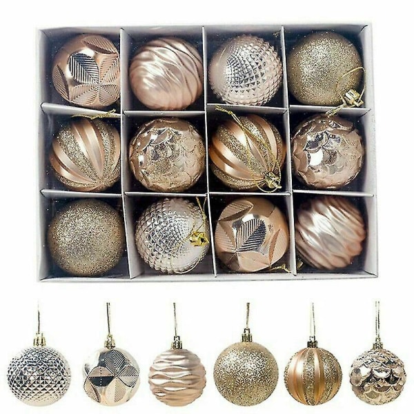 12 stk. Julepynt Kugler Træ Julekugler Fest Bryllup Ornament GuldGuld Gold
