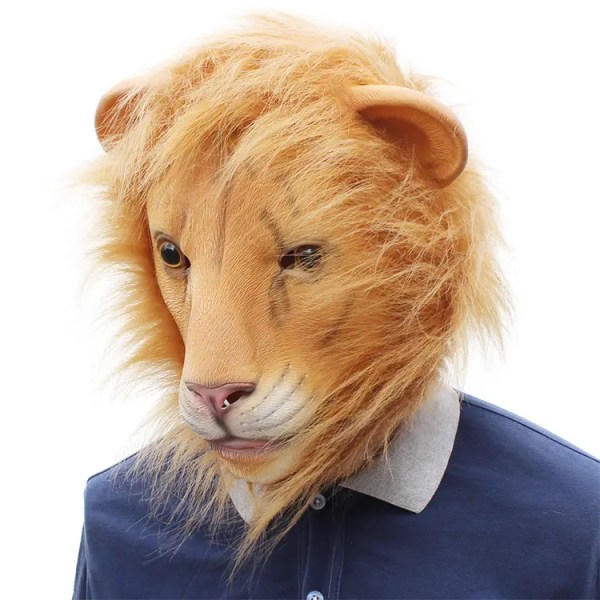 Latex r Animal Head Mask Halloween Cosplay -asuun Realistinen uutuus Halloween King Lion -asu Eläimen päänaamio uudelle vuodelle