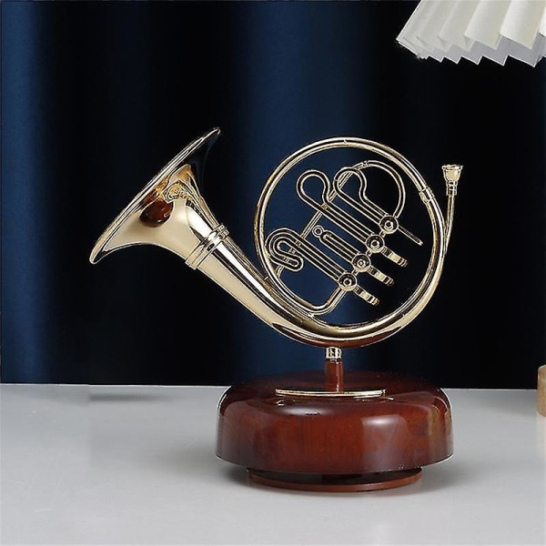 Fransk horn Speldosa Klassisk Wind Up Twirling Speldosa Roterande bas Mässingsblåsinstrument Mini