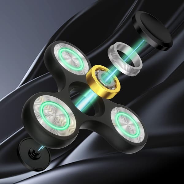 Metal Fidget Spinner - 4-8 Minutters Spin - Lyser Op & Fluorescerende - Stresslindring (Sort)