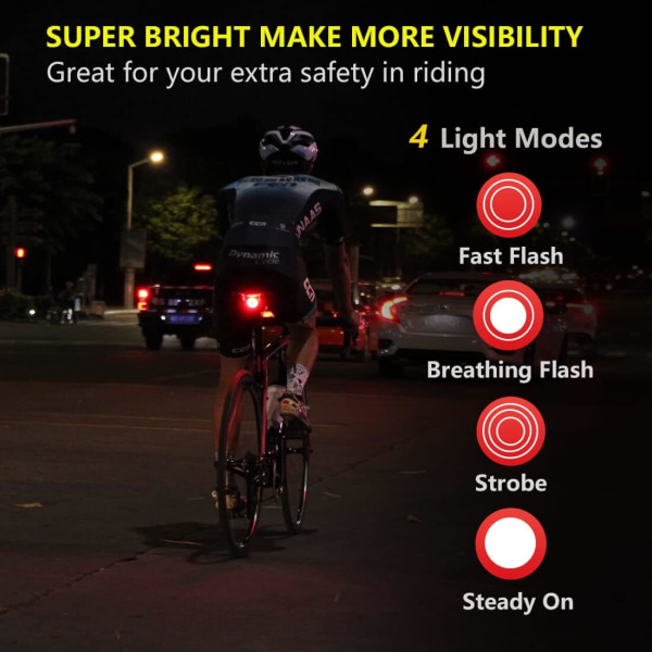 Auto On/Off Bakre Cykel Ficklampa Ultra Bright Back Broms Light High Lumen Daytime Strobe USB Uppladdningsbar Säkerhet Röd Led Baklykta Waterp