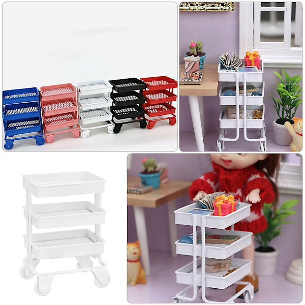 Simulert Mini Handlevogn Oppbevaringsvogn Pynt For Minihus Bevegelig Vogn Oppbevaringsstativ Modell Hvit 7.5 White 7.5X5.2X4CM