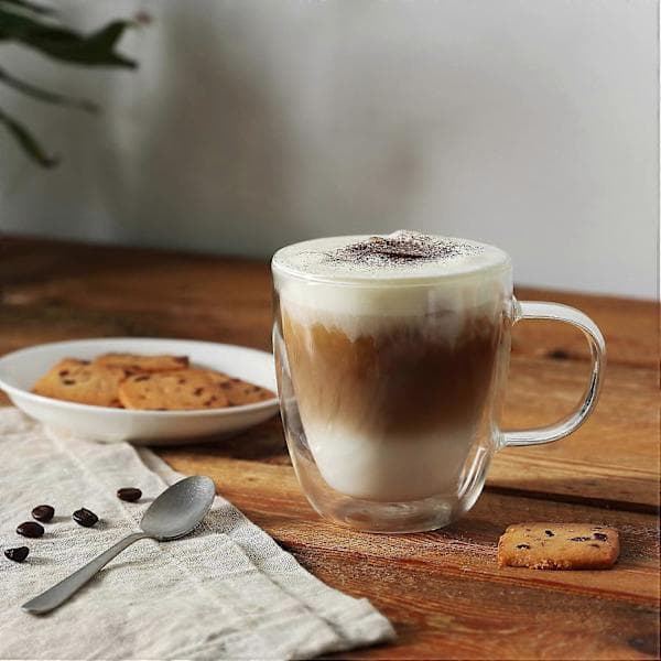 4 Large Double-Walled Insulated Coffee Mugs 350ml for Cappuccino, Hot Drinks, Dishwasher Safe, Durable Design