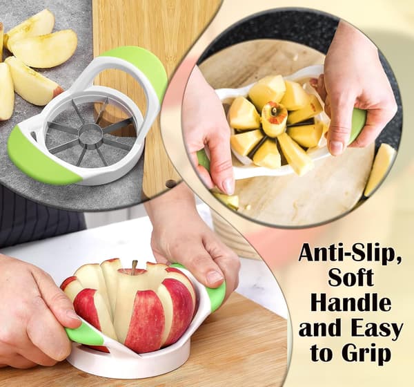 Apple Slicer and Corer (8 Blades) - Thin Apple Slicer, 2-in-1 Apple Corer and Cutting Tool, with Non-Slip Soft Grip.