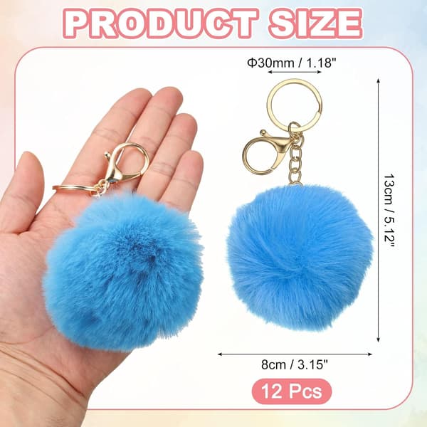 Pom Nøgleringe Søde Falske Kaninpels Bold Fluffy Nøglering Himmelblå Blue