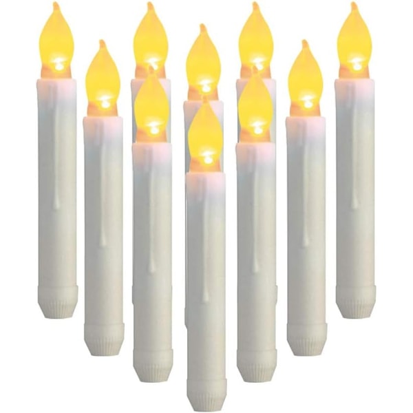 12 Flammelose Spidse Lys med Flimrende Elfenbensfarvet LED-Lys til Bryllup, Fest, Jul, Ravfarvet Lys, Batteridrevet Spidse Lys