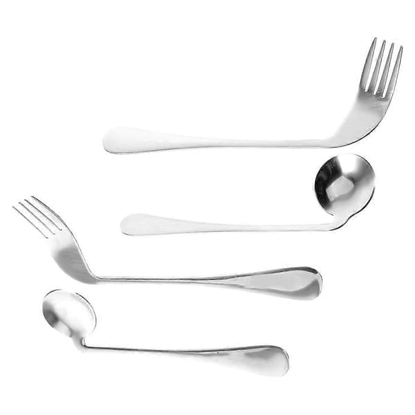 Angled Spoon and Bent Fork Set - Adaptive Ergonomic Cutlery for Elderly, Disabled, and Patients (LGL) Silver 20.00X7.50X0.50CM