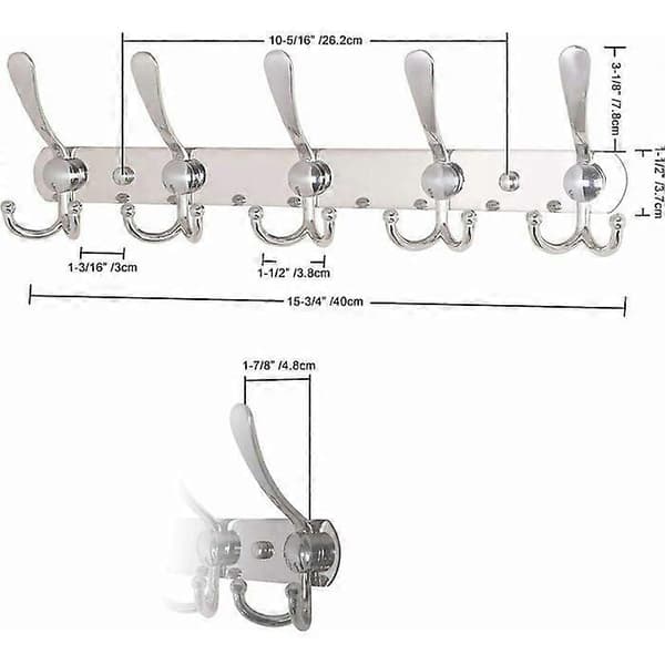 Wall Mounted Coat Rack, Wall Hooks - Extra Strong Stainless Steel, 5 Hooks, Coat Rack for Coats, Hats,