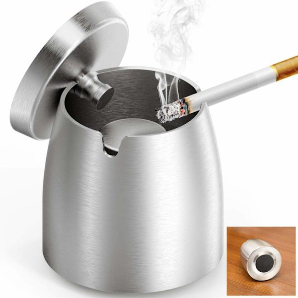 Rostfritt Stålashtray med lock Bord Ashtray Bärbar