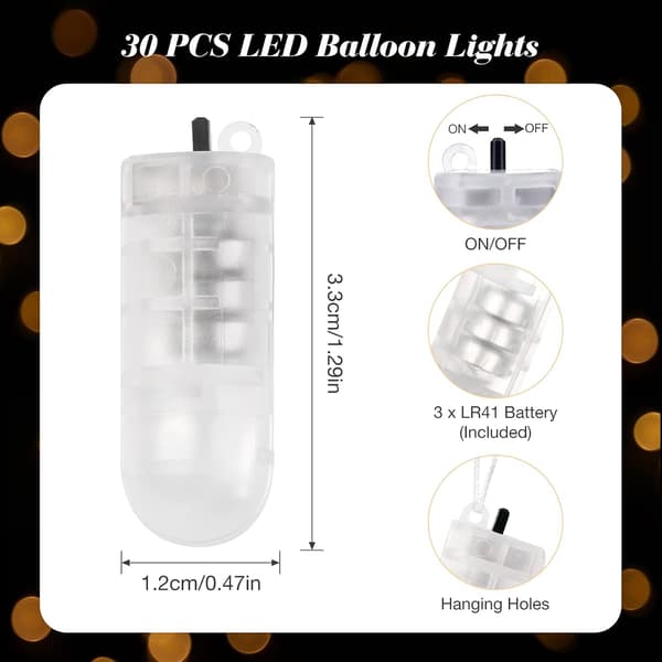 30-pakning varmhvite LED-ballonglys, batteridrevne minilys for fester [JUN] Varmhvitt lys Cool White Light