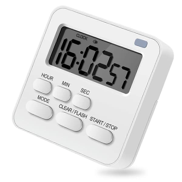 Kitchen Clock, Egg Timer with Clock, Digital Timer Stopwatch with LCD Loud Alarm for Cooking, Baking, Sports, Learning, etc.