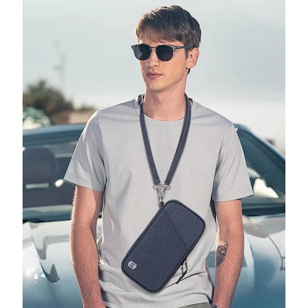 Passport Holder, Travel Wallet Case, Waterproof RFID Blocking Card Organizer with Hand Strap, Zipper, Shoulder Strap, Black