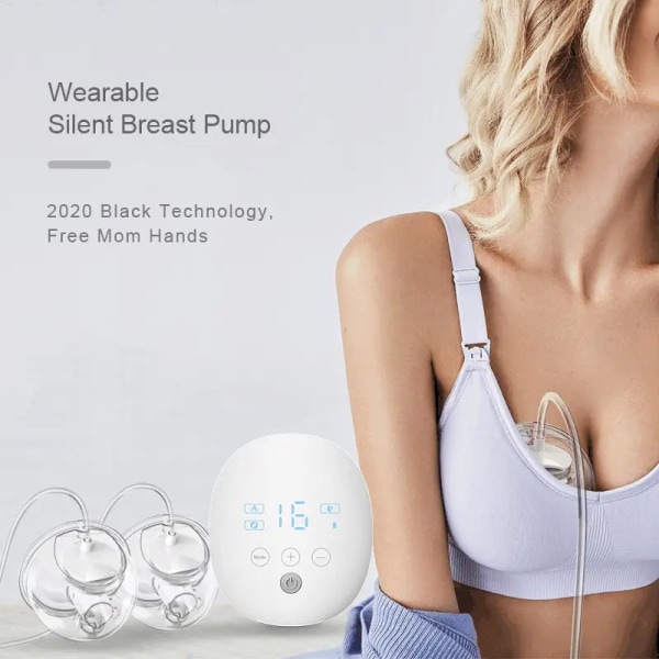 Dobbel elektrisk brystpumpe, bærbar brystpumpe, skjerm, inkluderer brystpumpepose, 25 mm brystpumpeflenser