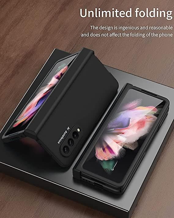 Galaxy Z Fold 3 Case, Heavy Duty Hinge Protection Hard PC Shell with Screen Protector, Full Protection (Black)