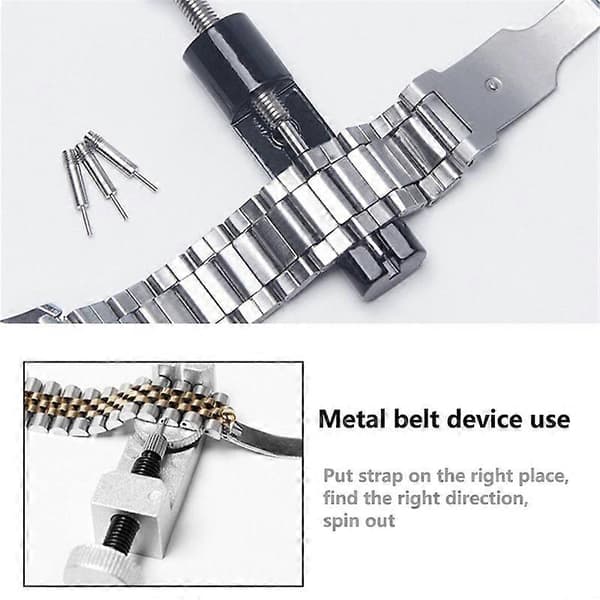 Use the adjustable metal strap pin remover tool kit to adjust your watch strap to fit everyone