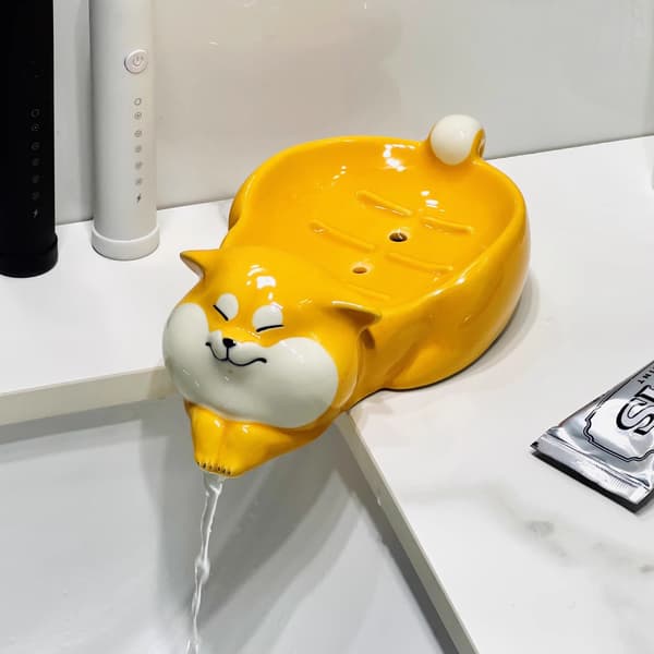Creative Cartoon Ceramic Shiba Inu Soap Dish - Self-Draining Soap Holder for Bathroom
