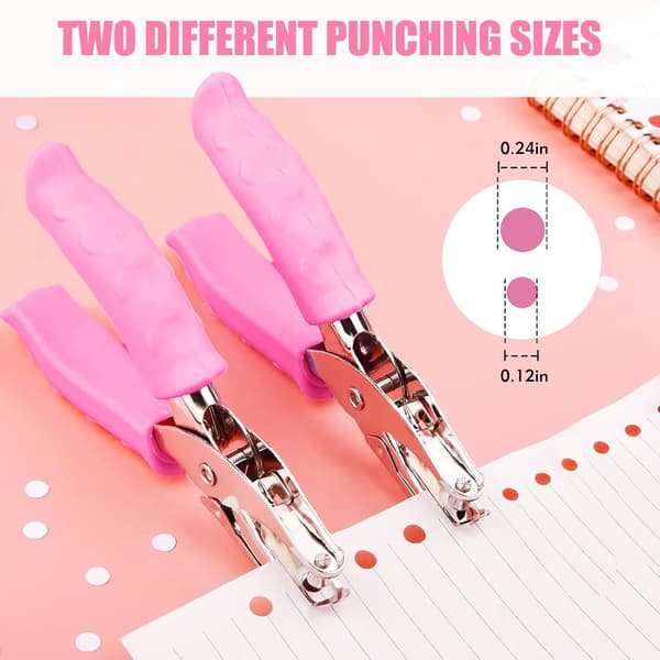 2 PCS Hole Punch, Diameter 1/4 \" and 1/8 \" Single Hole Punch, with Pink Soft Grip Hole Punch Single, for Home, Office and Study, Suitable for