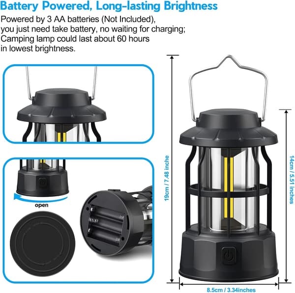 Camping Lanterns Battery Operated, 2-pack LED Camping Lights Dimmable Brightness, Portable Camping Lamp