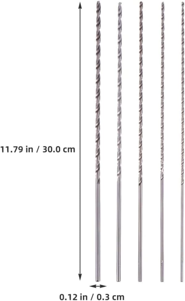 5 Pcs Extra Long High Speed Steel Drill Bit Set 3-5mm, 300mm Twist Drills
