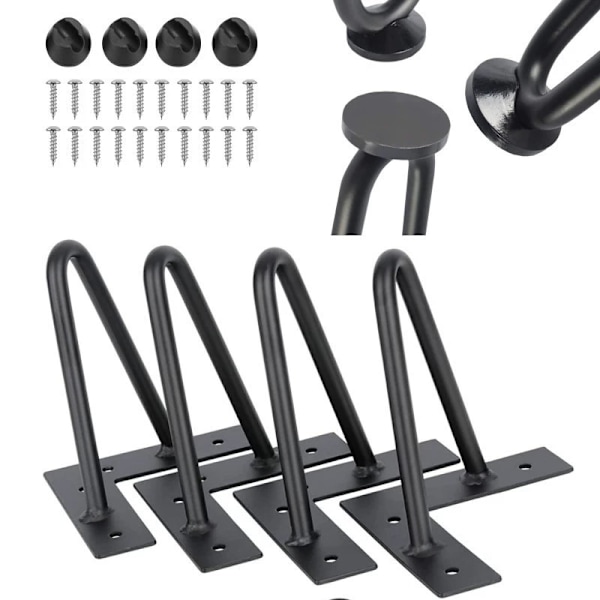 15cm Tunga Möbelben i Hårfållsstil, Metall DIY-projekt för TV-bänk, Soffa, etc med Gummifotskydd Svart 4-pack