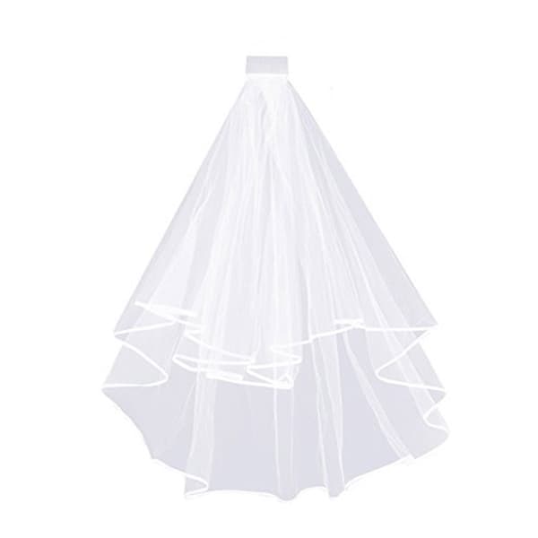 Brudeslør i sateng med doble lag (hvit under 60 cm), brud