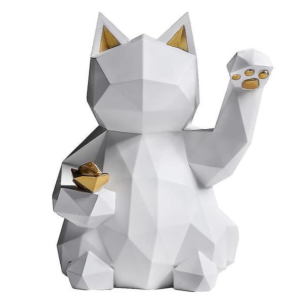 Hartsskulptur Lucky Cat-statydekoration Modern heminredning-vit L