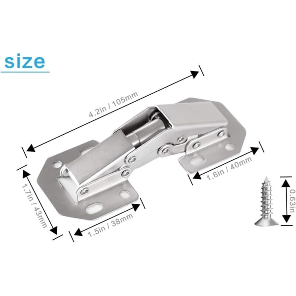 4-pakks Skjulte Hengsler for Skapdører Rammeløse, Skjulte Skaphengsler, Overflatefestede Hengsler