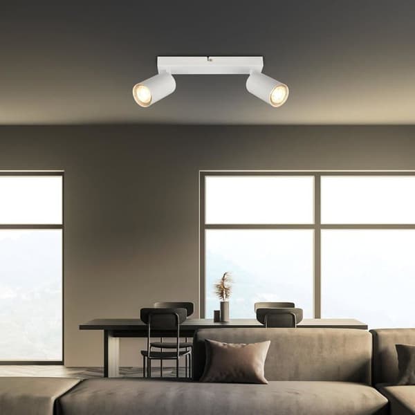 LED Ceiling Light with 2 Spotlights, White Metal, Flexible Direction, Powerful Lighting for Living Room, Bedroom, Kitchen