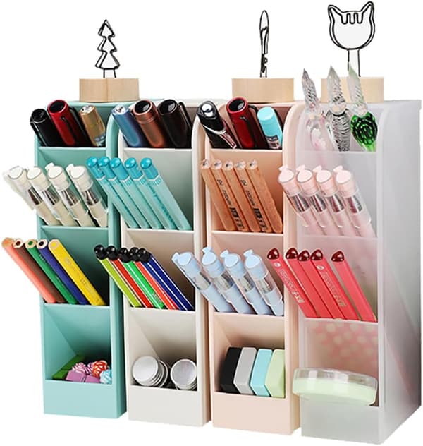 Desktop Organizer, Pen Holder with 4 Compartments Pen Organizer for Home School Office Desk Accessories 1pc Transparent