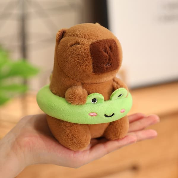 2026 Capybara Plysch Nyckelring 12cm Söt Djurdocka Hänge Presentidé Groda simring Frog swimming ring