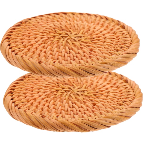 2pcs Braided Coasters Rattan Dish Mat Woven Coasters Heat-resistant Coaster Table DecorDecor10X10X0.