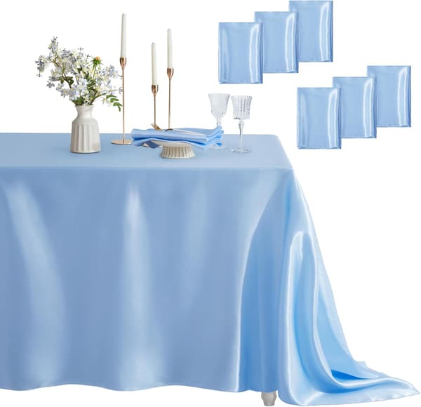 1-pack satin cloth rectangular silky soft tablecloth, satin tablecloths 60 x 102 inches, light blue Light blue 1pcs Light blue 1pcs