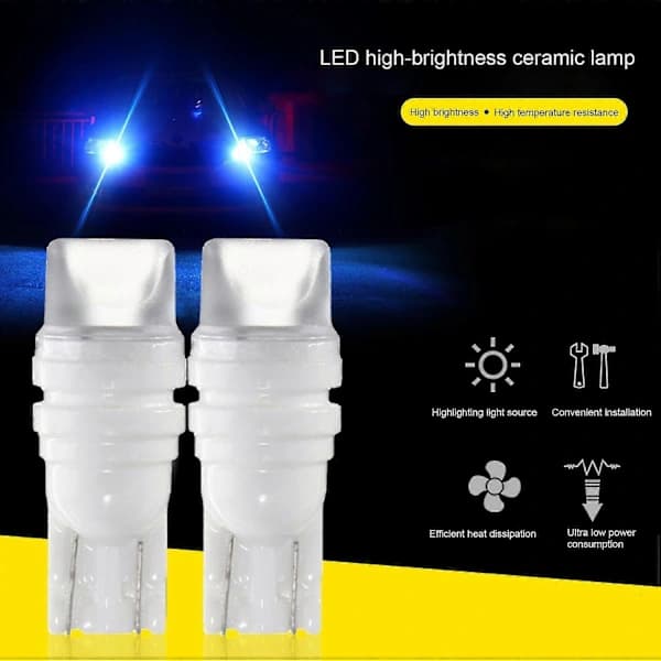 2pcs T10 License Plate Light Multifunctional High Brightness LED 12V 0.6W Car Ceramic Width Reading Lamp L White