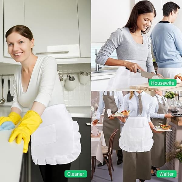 Justerbart köksförkläde för midjan för kvinnor och män med ficka, halvförkläde, vit, 2-pack